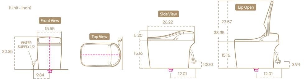 Kích thước bồn cầu điện tử Trevi ALB-R14895S