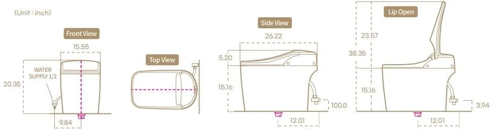Kích thước bồn cầu điện tử Trevi ALB-R14895S