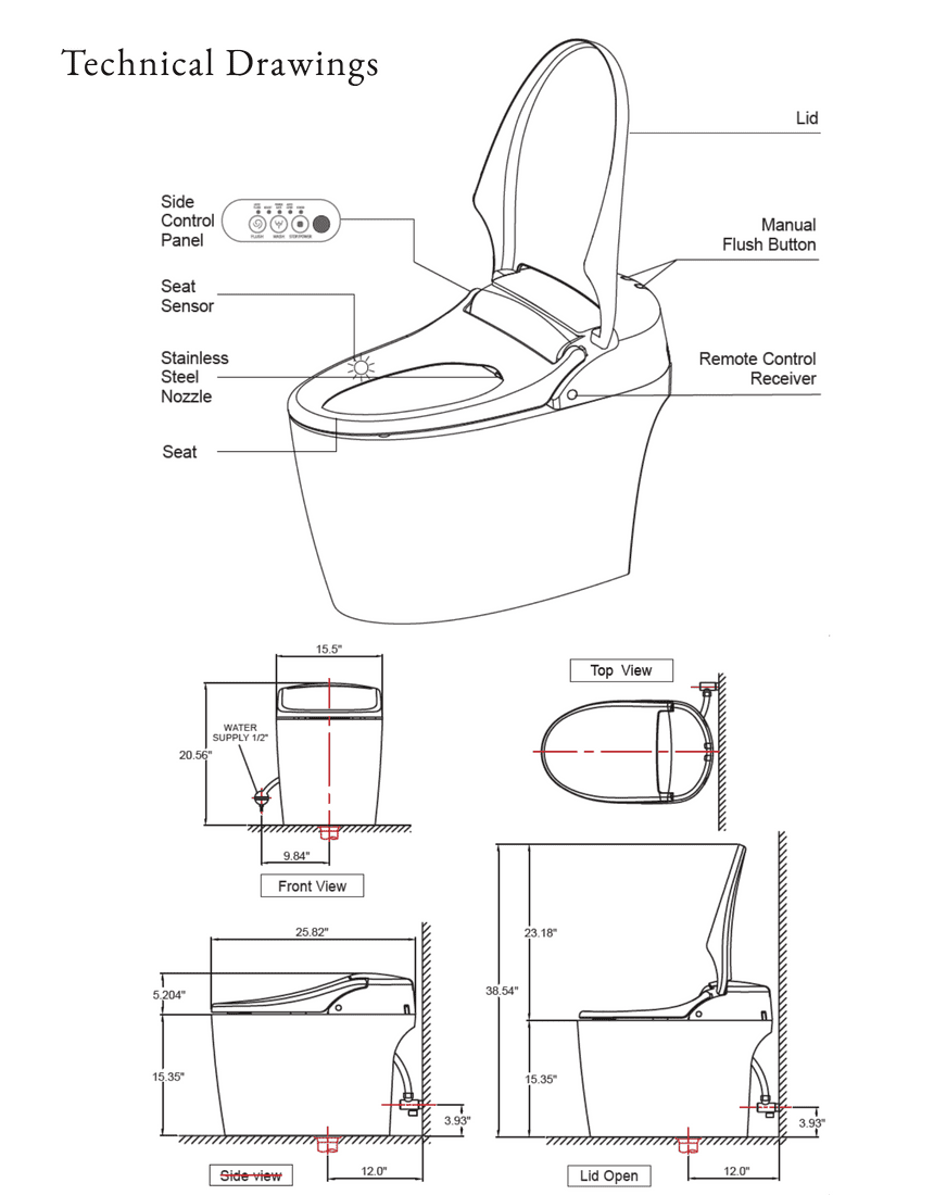 Kích thước bồn cầu điện tử Trevi ALB-R14655