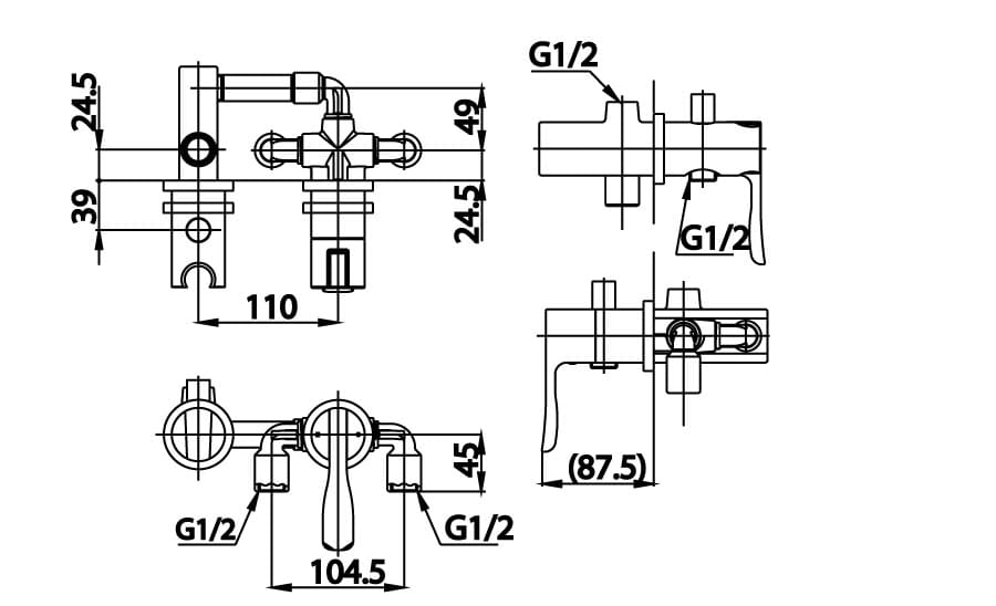 Bản vẽ Mặt nạ sen tắm âm tường COTTO CT2186A