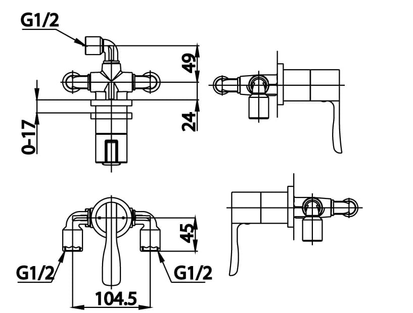Bản vẽ Mặt nạ sen tắm âm tường COTTO CT2188A