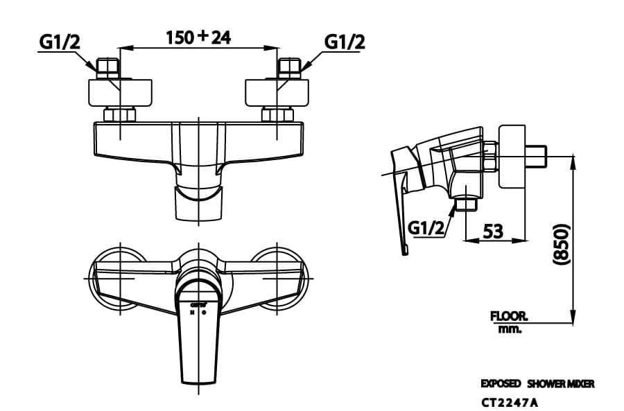Bản vẽ Củ sen tắm nóng lạnh COTTO CT2247A