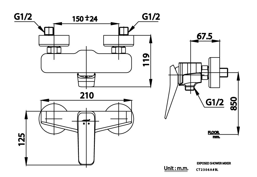 Bản vẽ Củ sen tắm nóng lạnh COTTO CT2306A#BL