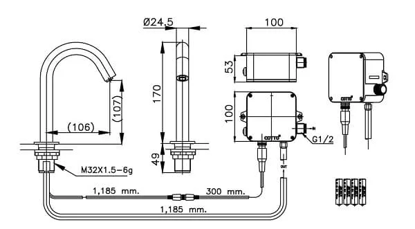 Bản vẽ Vòi rửa mặt lavabo lạnh cảm ứng dùng pin COTTO CT4907DC