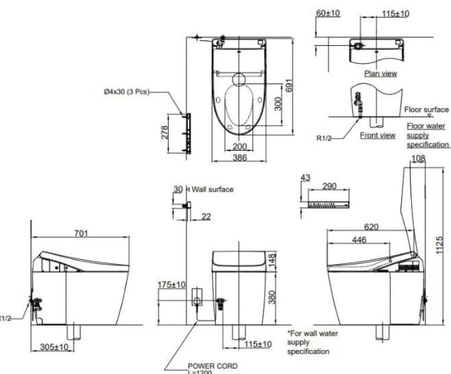 Bản vẽ Bồn cầu nắp điện tử TOTO CS989PVT#NW1/TCF9788WZ#NW1