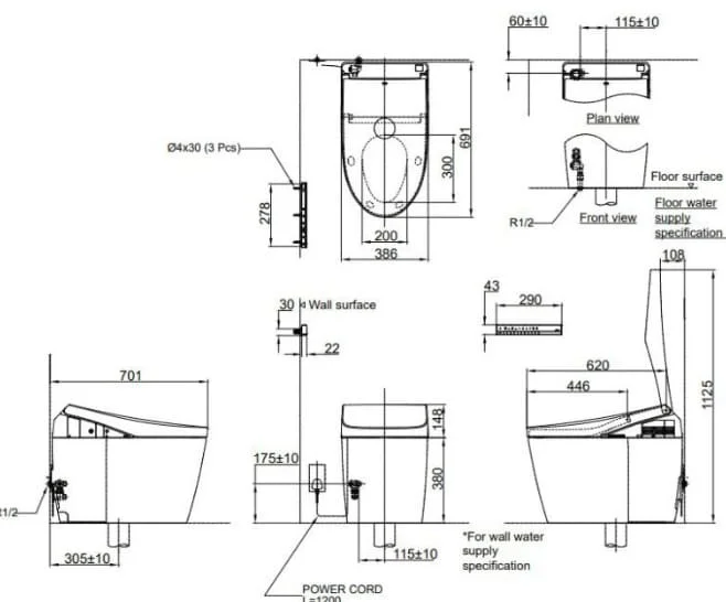 Bản vẽ Bồn cầu nắp điện tử TOTO CS989PVT#NW1/TCF9788WZ#NW1