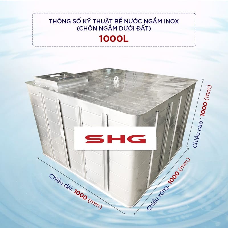 Kích thước bể nước inox ngầm Sơn Hà Xanh 1000l