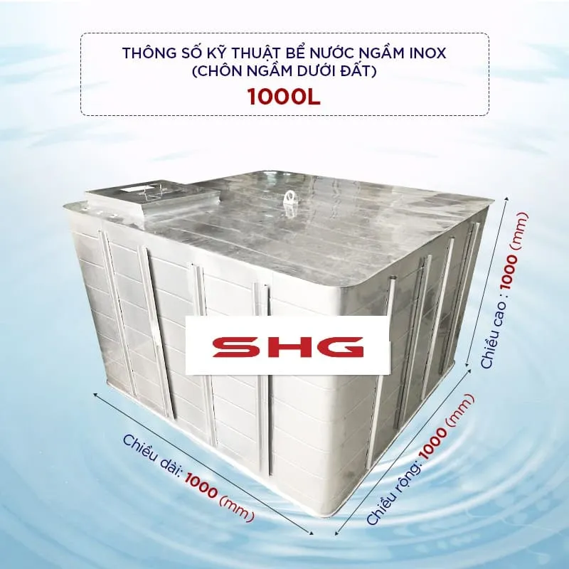 Kích thước bể nước inox ngầm Sơn Hà Xanh 1000l