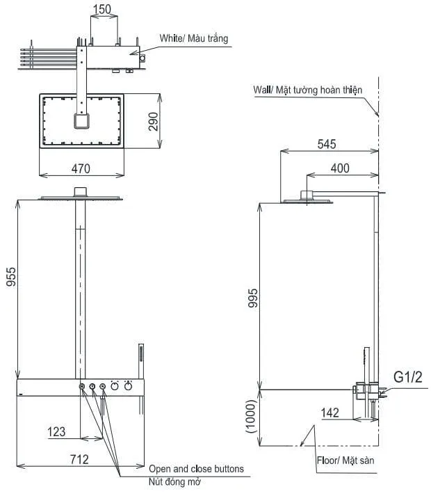 Bản vẽ Vòi sen tắm đứng nhiệt độ TOTO TBW08407A