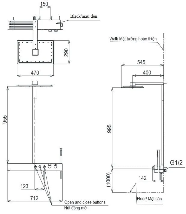 Bản vẽ kỹ thuật Vòi sen tắm đứng nhiệt độ TOTO TBW08408A