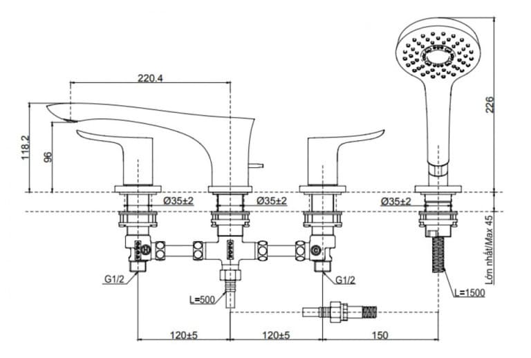 Vòi xả bồn tắm gắn bồn TOTO TBG01202BB