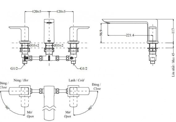 Bản vẽ Vòi xả bồn tắm gắn bồn TOTO TBG02201BA