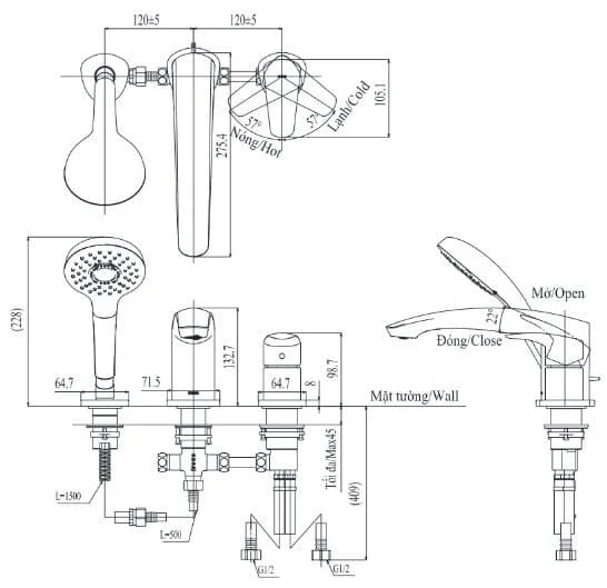 Bản vẽ Vòi xả bồn tắm gắn bồn TOTO TBG09305AA