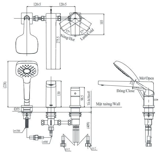 Bản vẽ Vòi xả bồn tắm gắn bồn TOTO TBG10305AA