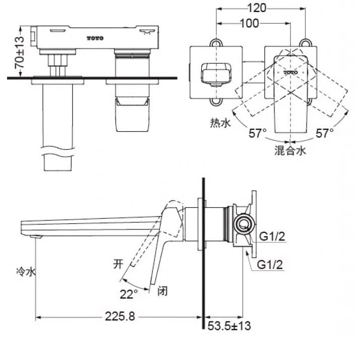Vòi chậu Nóng Lạnh Gắn Tường TOTO TLG10308BB