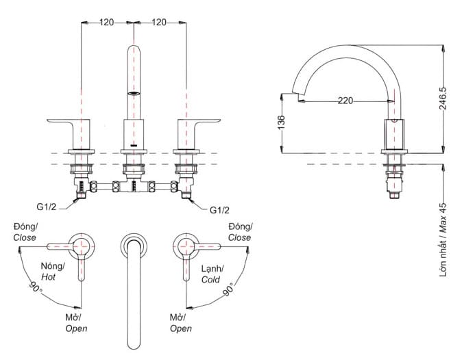 Vòi xả bồn tắm gắn bồn TOTO TBS01201BA
