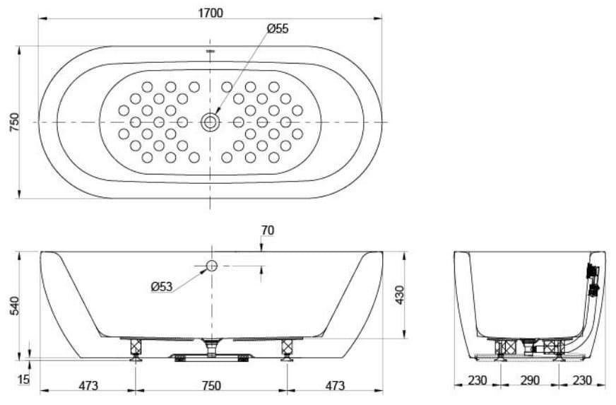 Bản vẽ Bồn Tắm Lập Thể 1.7M TOTO PAY1717CPTNE#W 