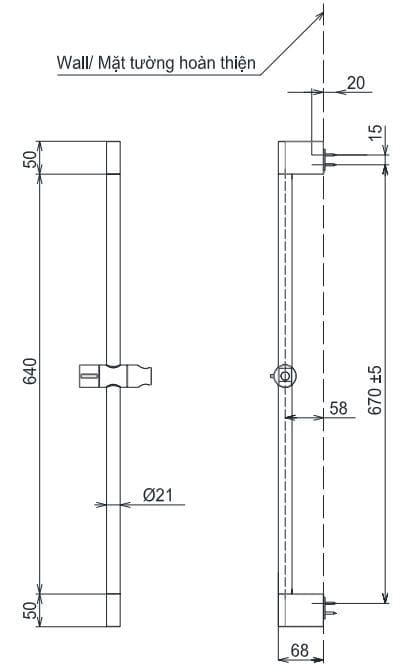 Bản vẽ Thanh Trượt Sen Tắm TOTO TBW07019A