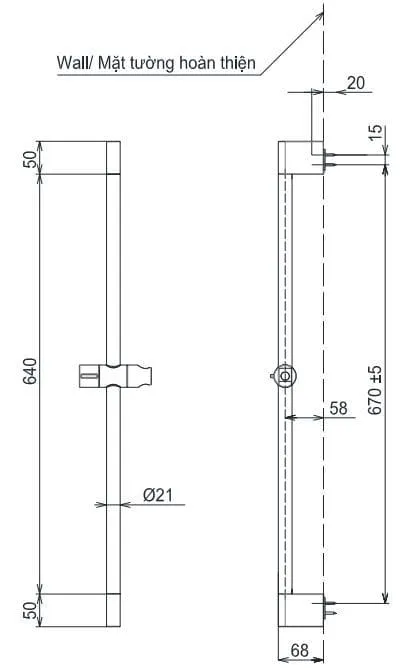 Bản vẽ Thanh Trượt Sen Tắm TOTO TBW07019A
