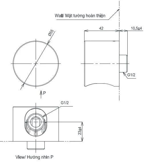 Bản vẽ Gác sen kèm cút nối tường TOTO TBW07021A
