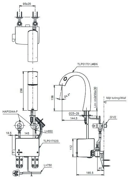 Bản vẽ Vòi chậu cảm ứng TOTO TLP01701J/TLP01702S