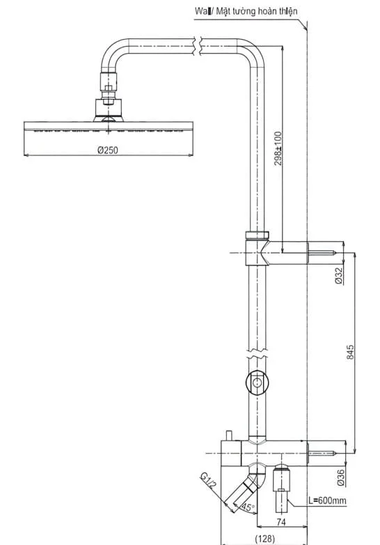 Bản vẽ Vòi sen tắm đứng nhiệt độ TOTO TBW07402A