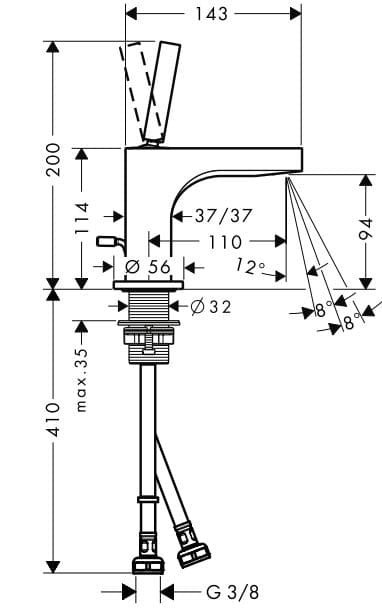 Bản vẽ vòi nước bồn rửa Axor Citterio 39035830