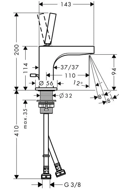 Bản vẽ vòi nước bồn rửa Axor Citterio 39035130