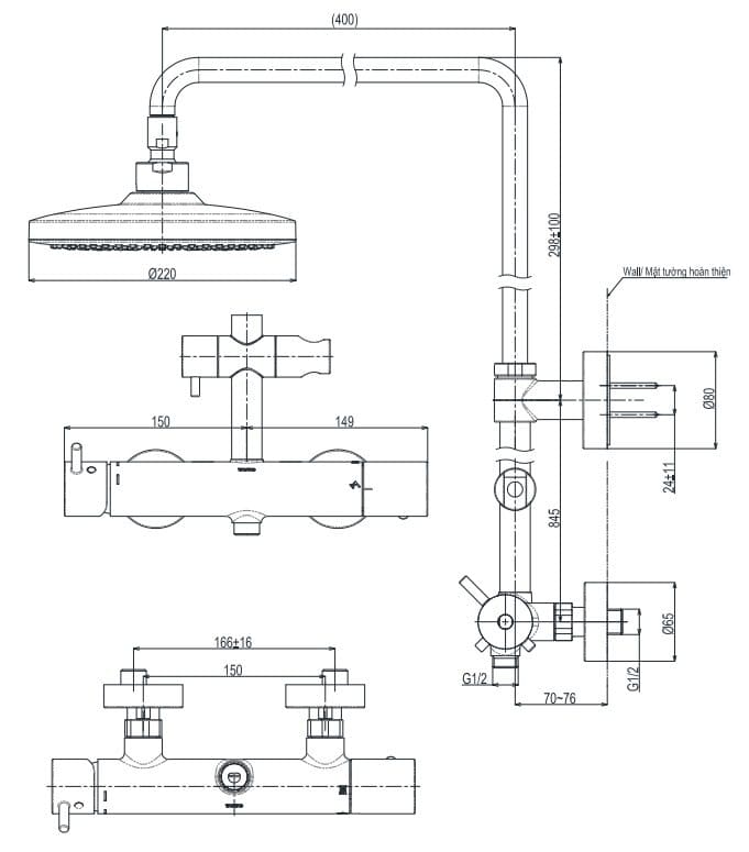 Vòi sen tắm đứng nhiệt độ TOTO TBW01303AB