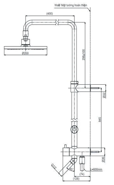 Bản vẽ Thân cây sen tắm TOTO TBW07005A