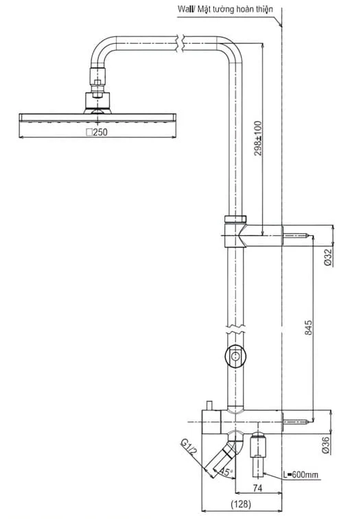 Bản vẽ Thân cây sen tắm TOTO TBW08006A