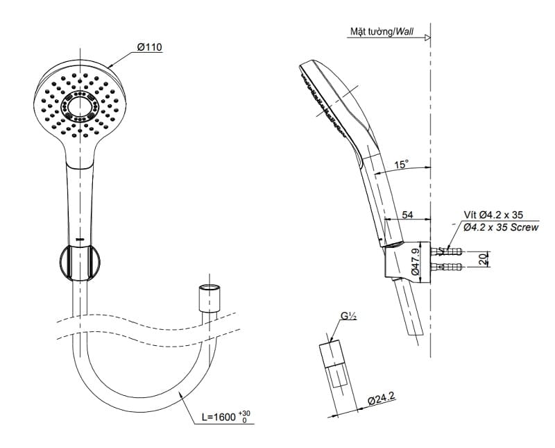 Vòi sen tắm nóng lạnh TOTO TBG02302VA/TBW01010A