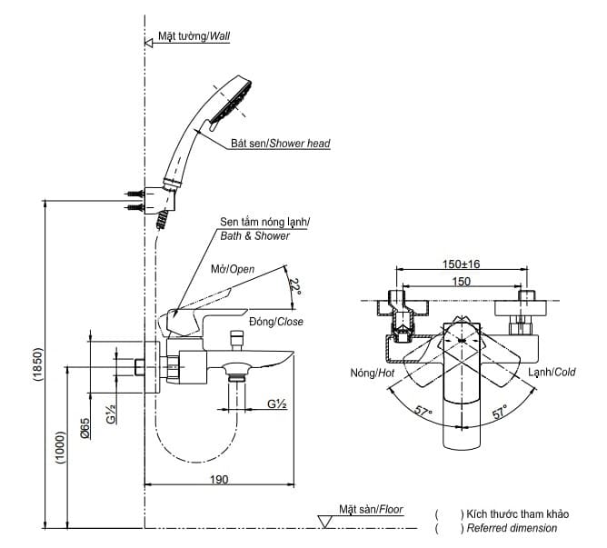 Vòi sen tắm nóng lạnh TOTO TBG02302VA/TBW02005A