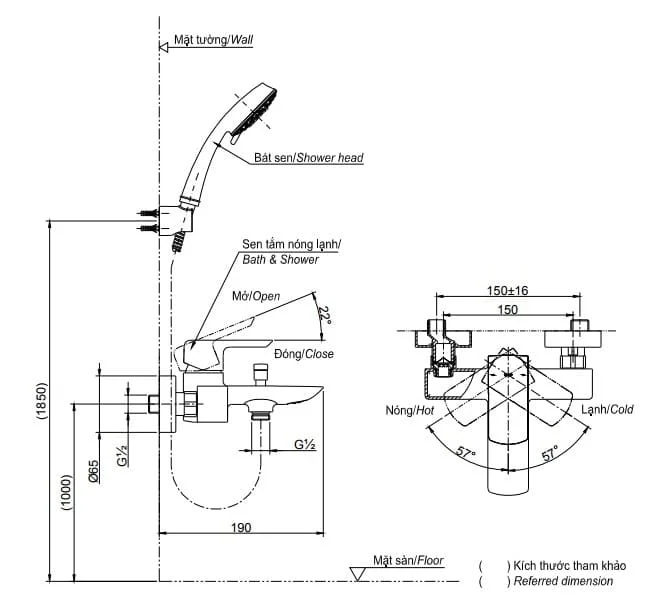 Vòi sen tắm nóng lạnh TOTO TBG02302VA/TBW02005A