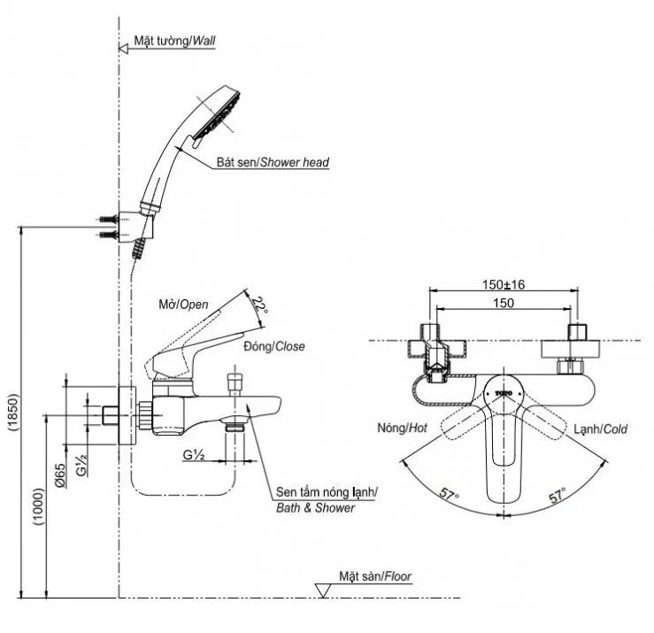 Vòi sen tắm nóng lạnh TOTO TBG04302VA/TBW07009A