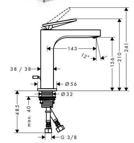 Bản vẽ vòi nước bồn rửa Axor Citterio 39023950