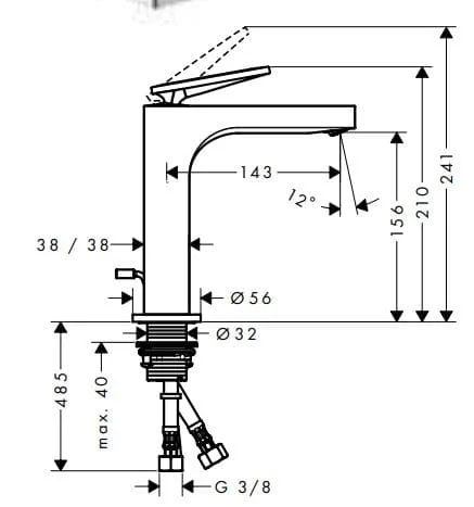 Bản vẽ vòi nước bồn rửa Axor Citterio 39023130