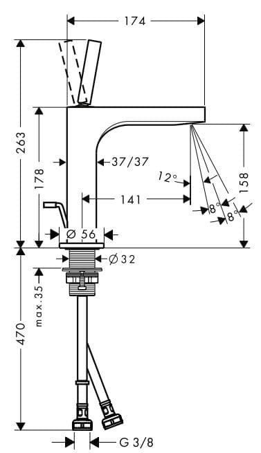 Bản vẽ vòi nước bồn rửa Axor Citterio 39031260
