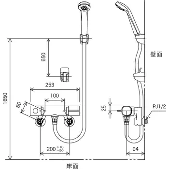 Bản vẽ kỹ thuật vòi tắm hoa sen Nhật Bản KVK FTB100KGSFT