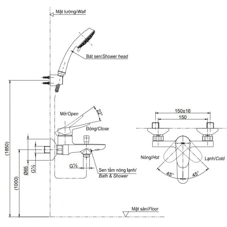 Vòi sen tắm nóng lạnh TOTO TBS04302V/TBW07012A