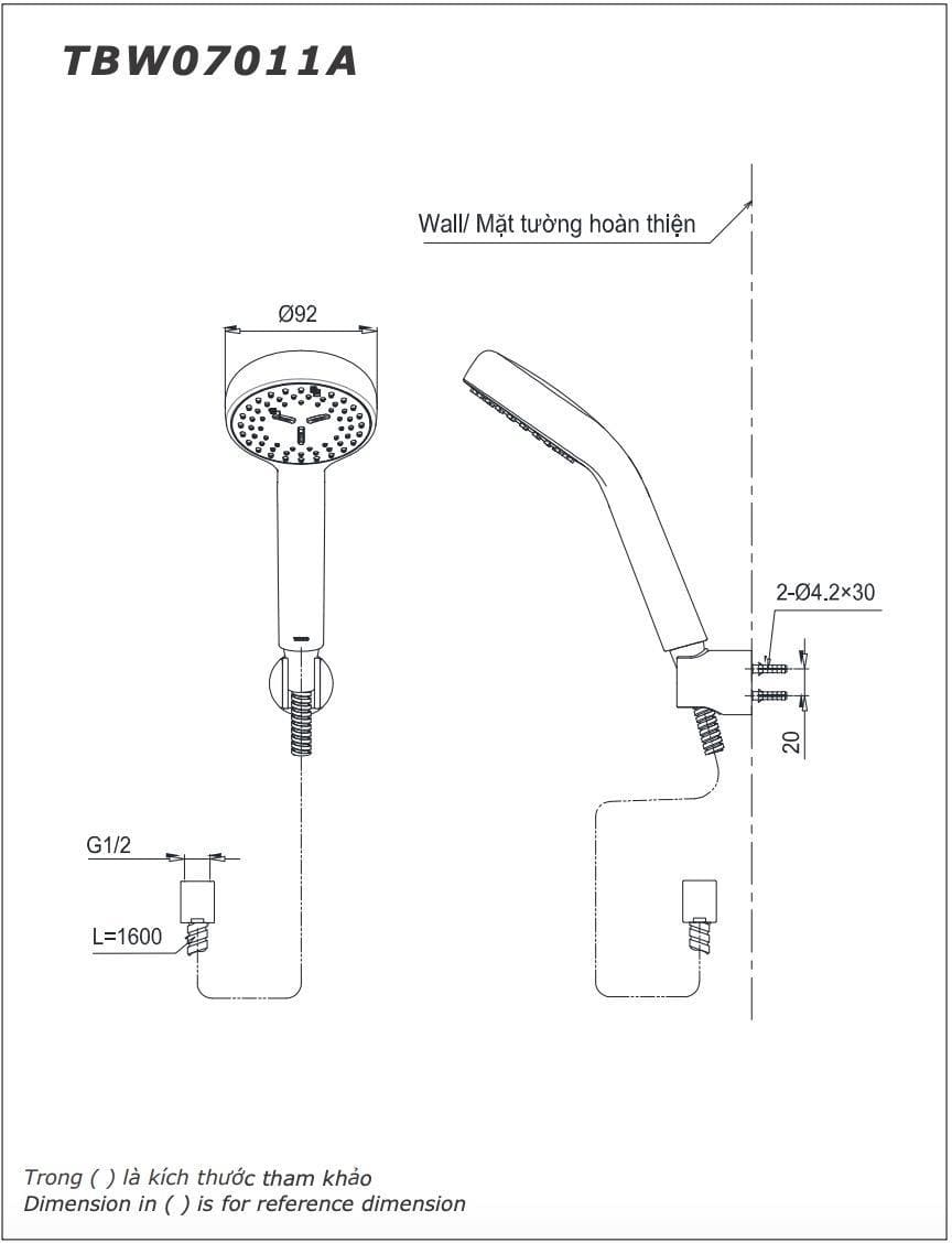 Bản vẽ Tay sen 1 chế độ TOTO TBW07011A
