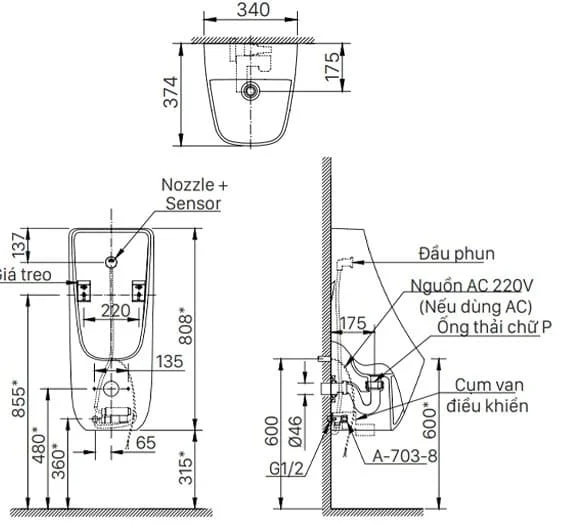 Bản vẽ Bồn tiểu nam treo tường Inax AU-468IR