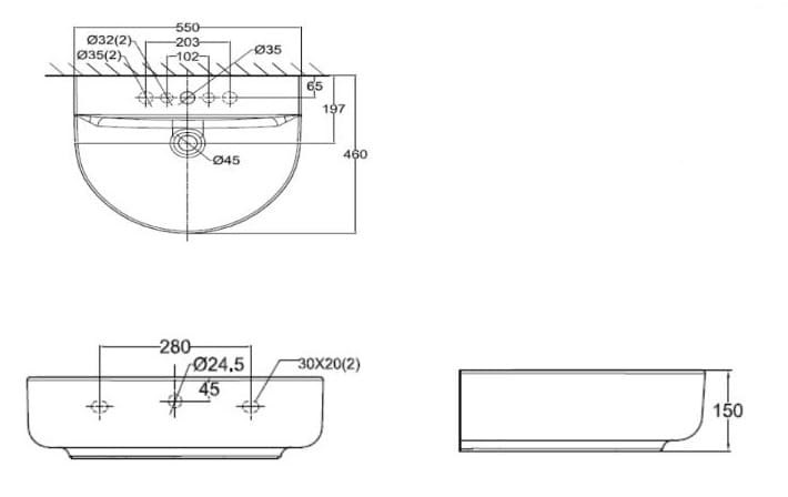 Bản vẽ Chậu rửa bán âm American Stadard 0533-WT