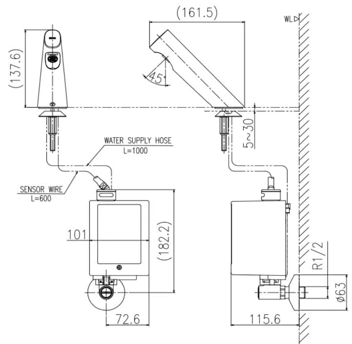 Bản vẽ Vòi cảm ứng lạnh dùng pin Inax AMV-300