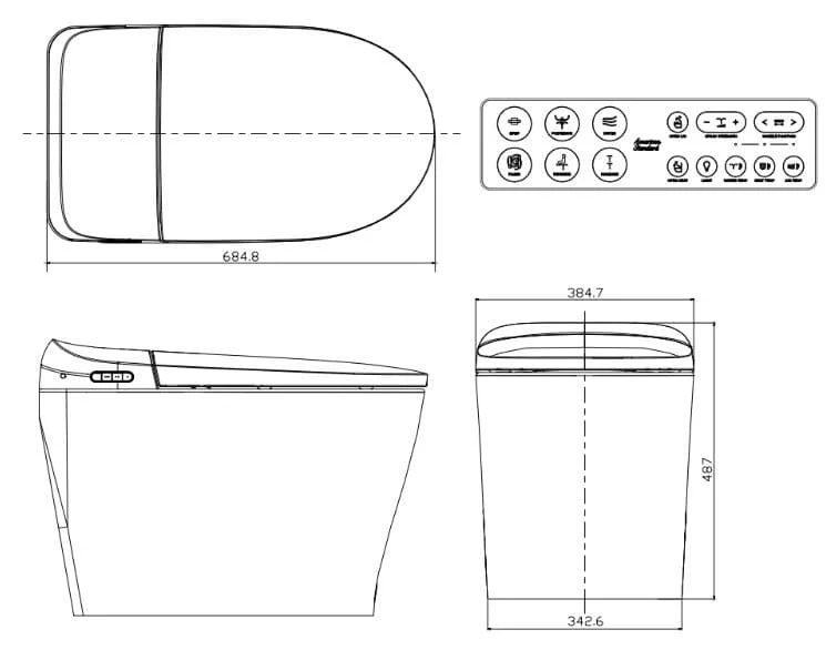 Bản vẽ Bàn cầu điện tử AMERICAN STANDARD WP-70DY Elite 