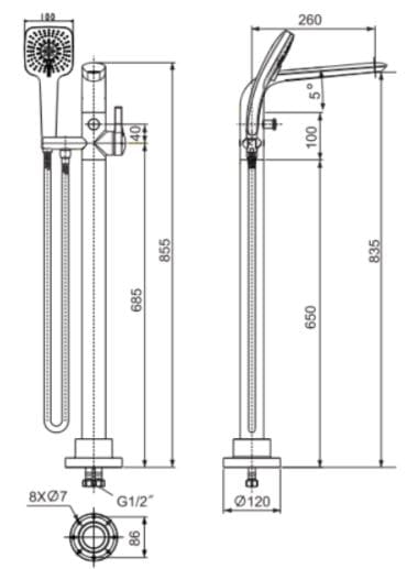 Vòi xả bồn tắm đặt sàn nóng lạnh American Standard WF-6816 