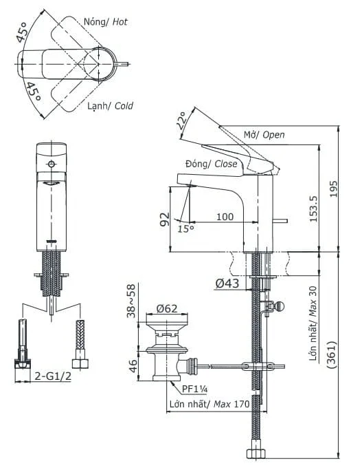 Bản vẽ Bản vẽ Vòi chậu lavabo nóng lạnh TOTO TTLR302F-1NR