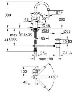 Bản vẽ Vòi Chậu Rửa Bát Nóng Lạnh Đức Grohe 23043003
