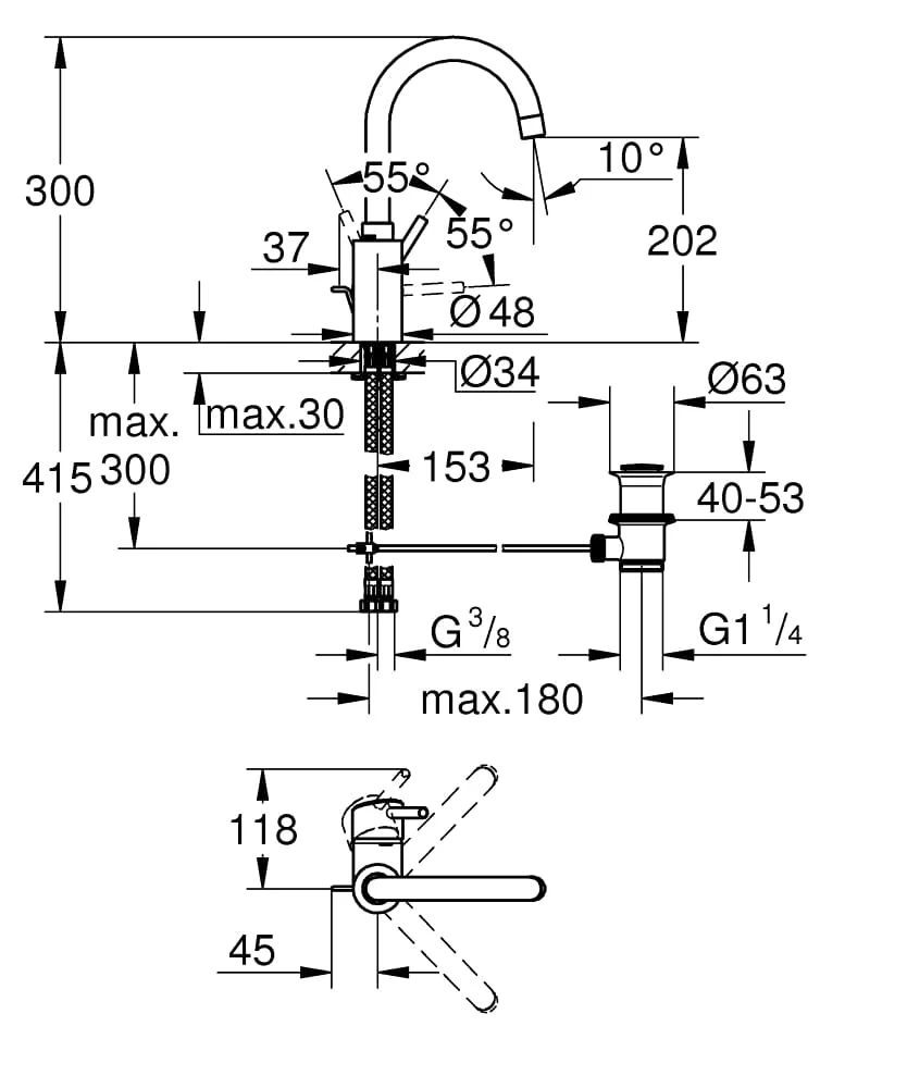 Bản vẽ Vòi Chậu Lavabo Nóng Lạnh Đức Grohe 32629002