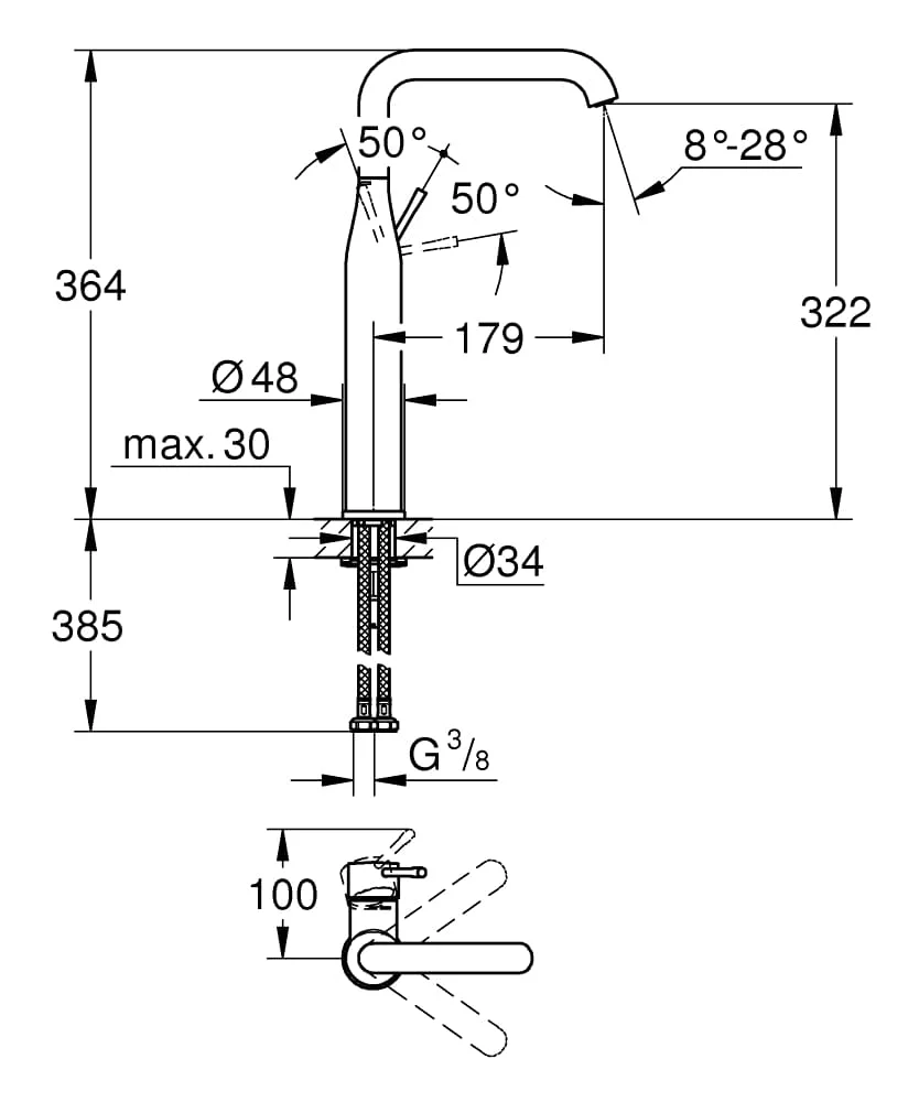 Bản vẽ Vòi Chậu Lavabo Nóng Lạnh Đức Grohe 32901DC1